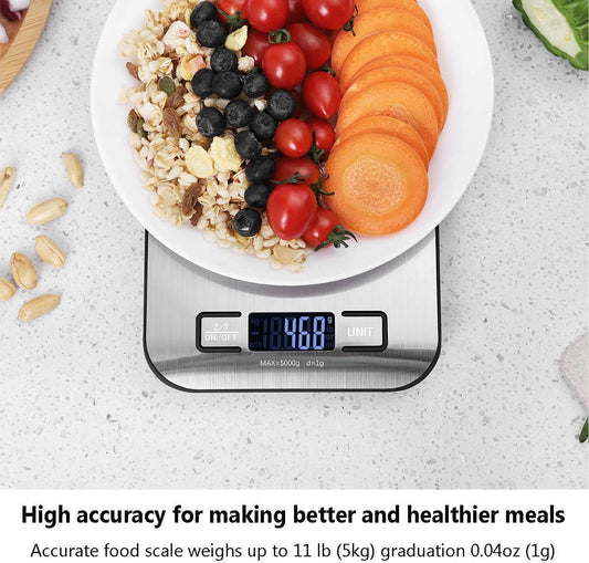Digital Food Scale, 11Lb Kitchen Scale Measures in Grams, Ounces and ML for Baking Cooking, Batteries Included